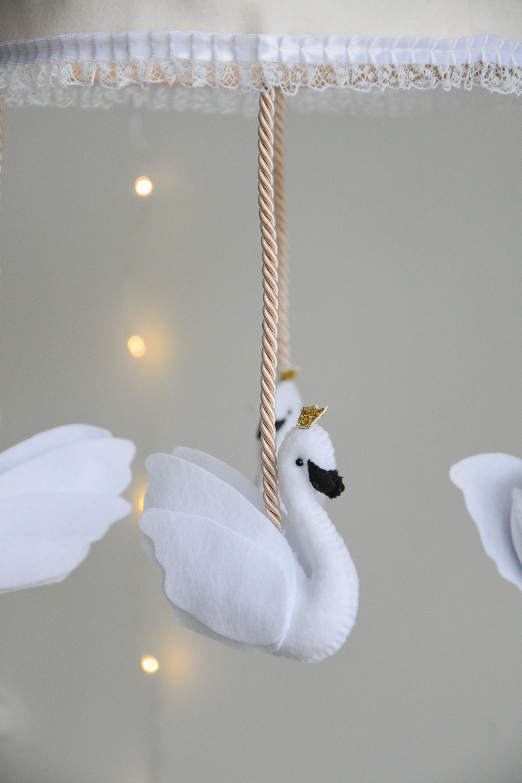 Vintage Swans Carousel Baby Mobile – Handmade Felt Crib Mobile
