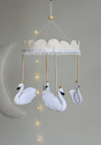 Vintage Swans Carousel Baby Mobile – Handmade Felt Crib Mobile
