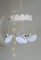 Vintage Swans Carousel Baby Mobile – Handmade Felt Crib Mobile