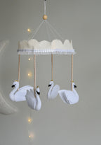 Vintage Swans Carousel Baby Mobile – Handmade Felt Crib Mobile