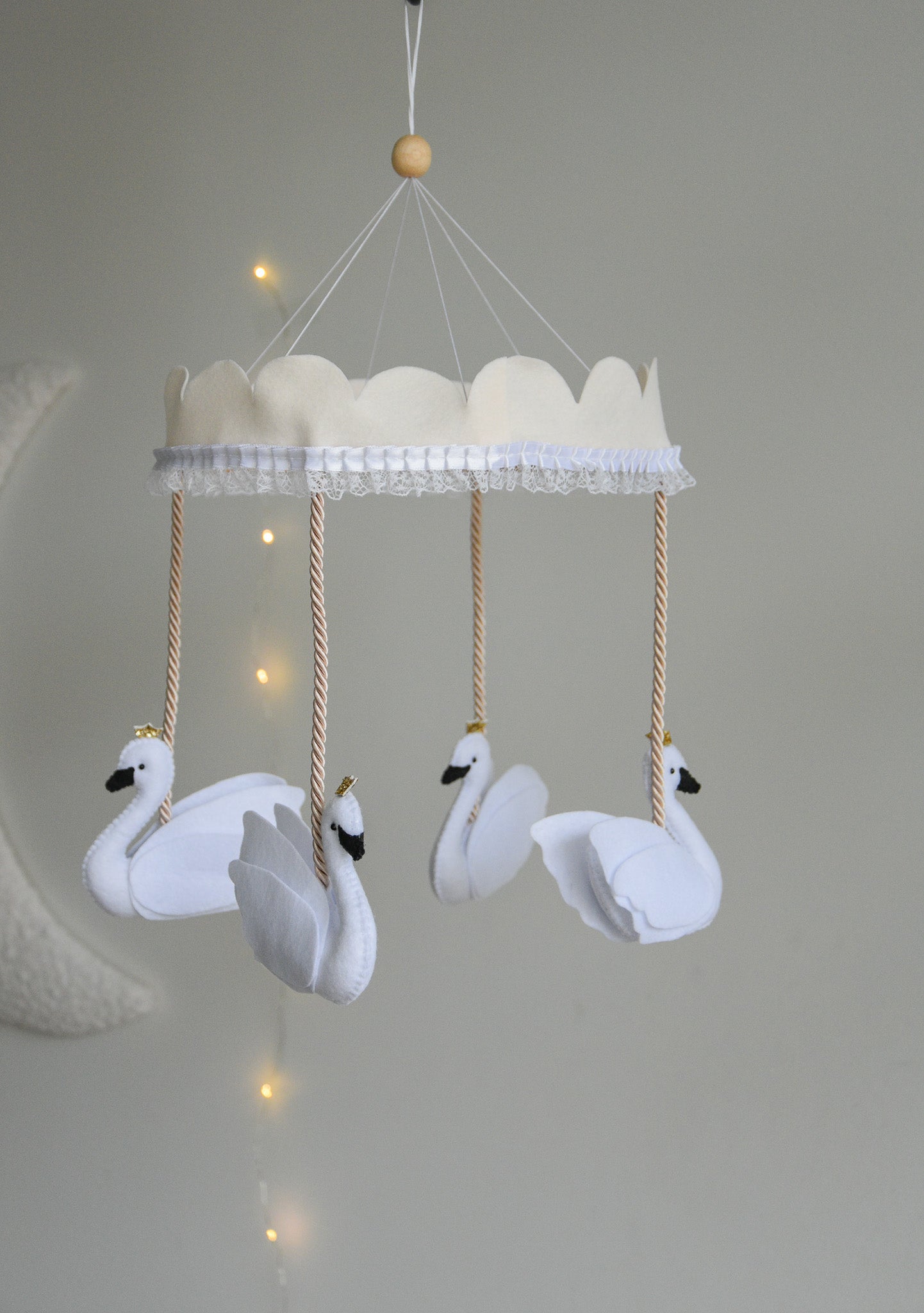 Vintage Swans Carousel Baby Mobile – Handmade Felt Crib Mobile