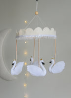 Vintage Swans Carousel Baby Mobile – Handmade Felt Crib Mobile