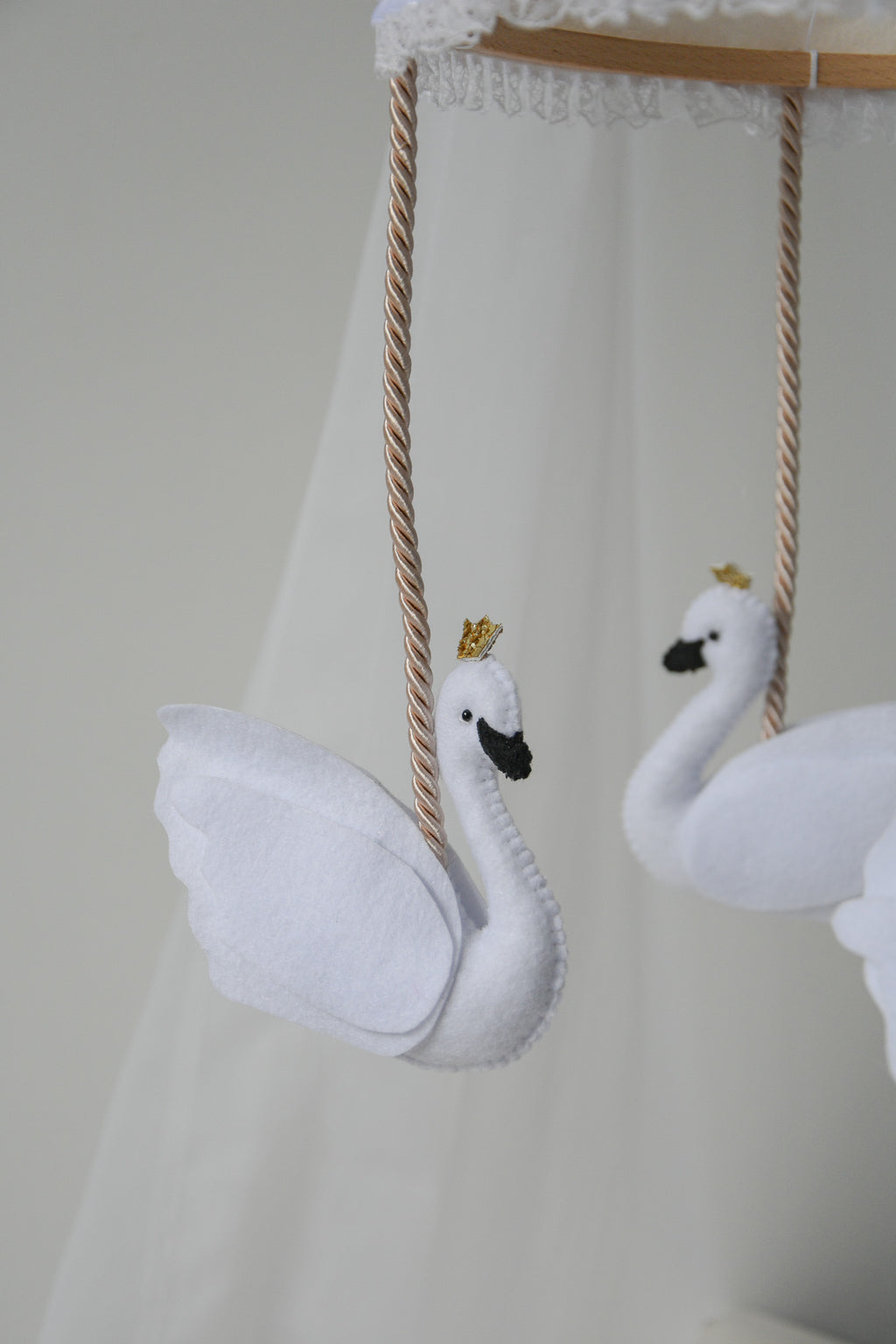 Vintage Swans Carousel Baby Mobile – Handmade Felt Crib Mobile