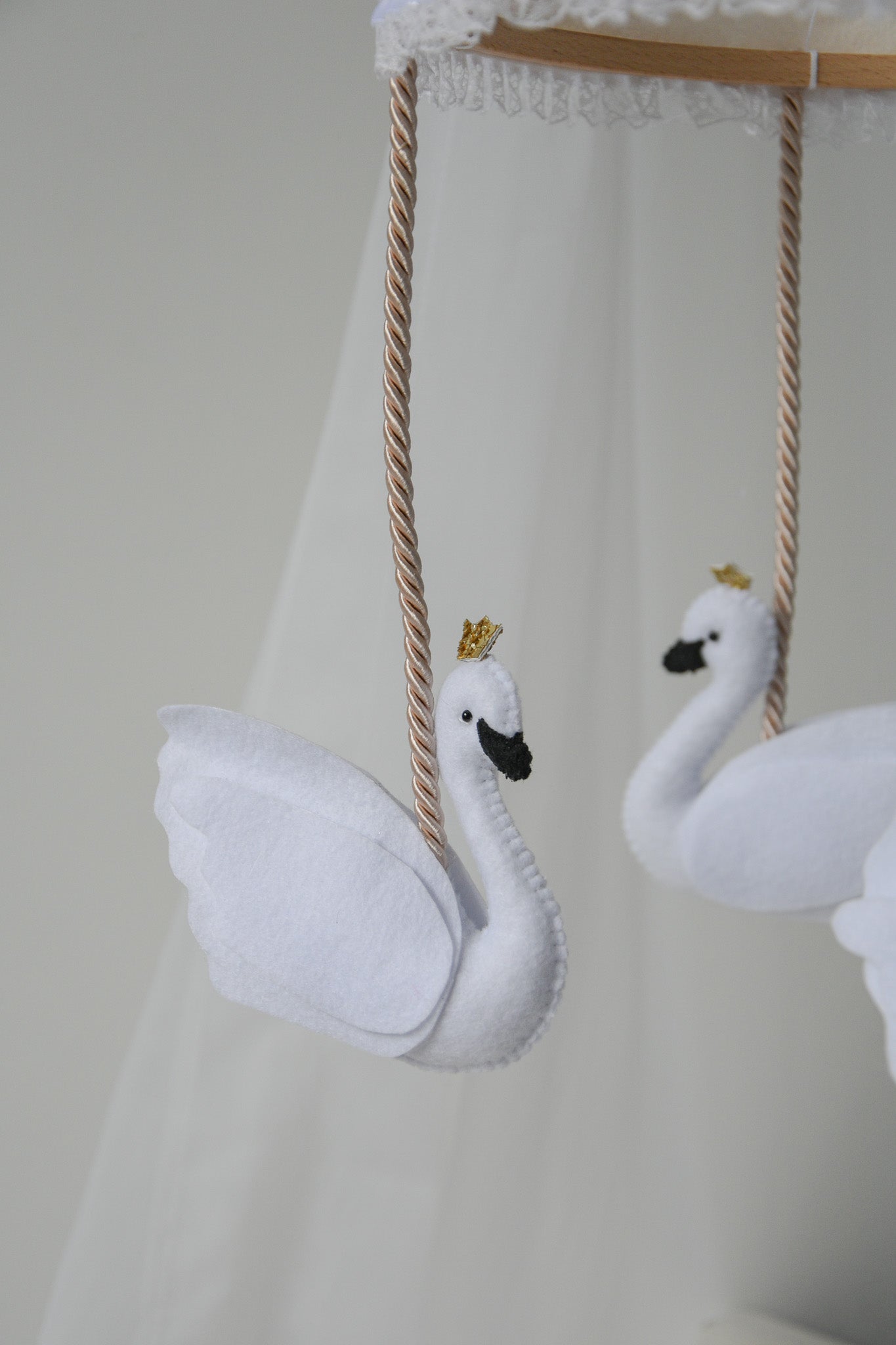 Vintage Swans Carousel Baby Mobile – Handmade Felt Crib Mobile