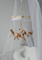 Vintage Horse Carousel Baby Mobile – Handmade Felt Crib Mobile