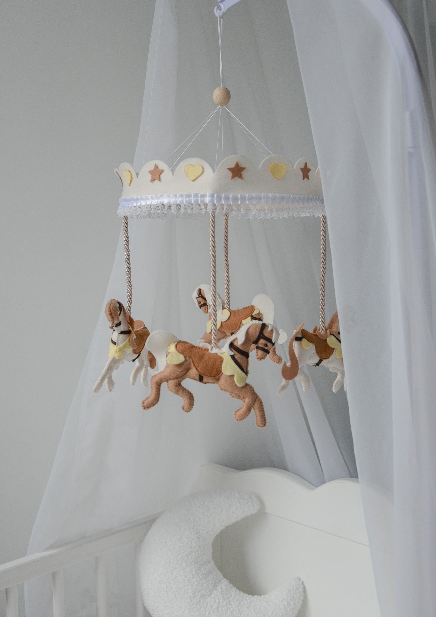 Vintage Horse Carousel Baby Mobile – Handmade Felt Crib Mobile