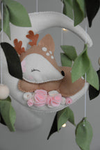Woodland cute Deer on the moon, Forest floral Themed Baby crib Mobile - Minidreams Decor