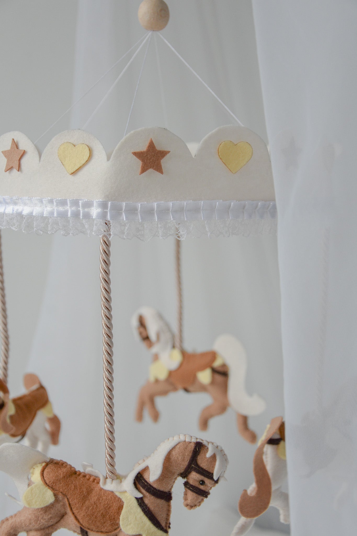 Vintage Horse Carousel Baby Mobile – Handmade Felt Crib Mobile