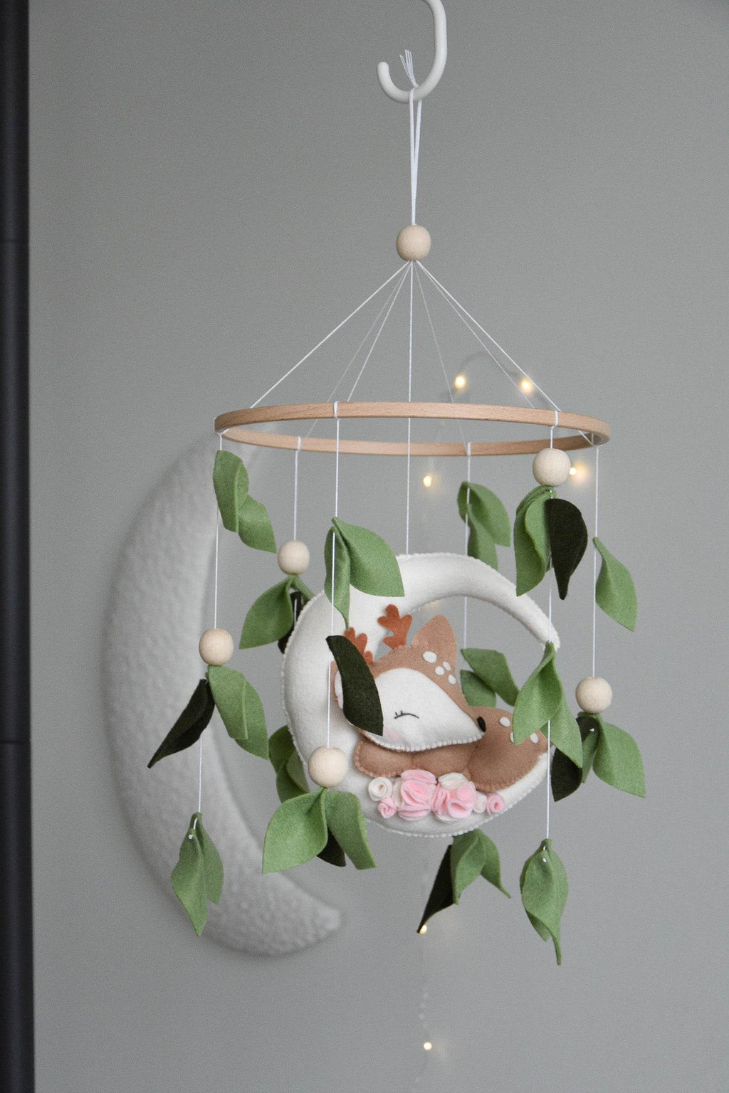 Woodland cute Deer on the moon, Forest floral Themed Baby crib Mobile - Minidreams Decor