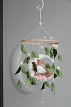 Woodland cute Deer on the moon, Forest floral Themed Baby crib Mobile - Minidreams Decor