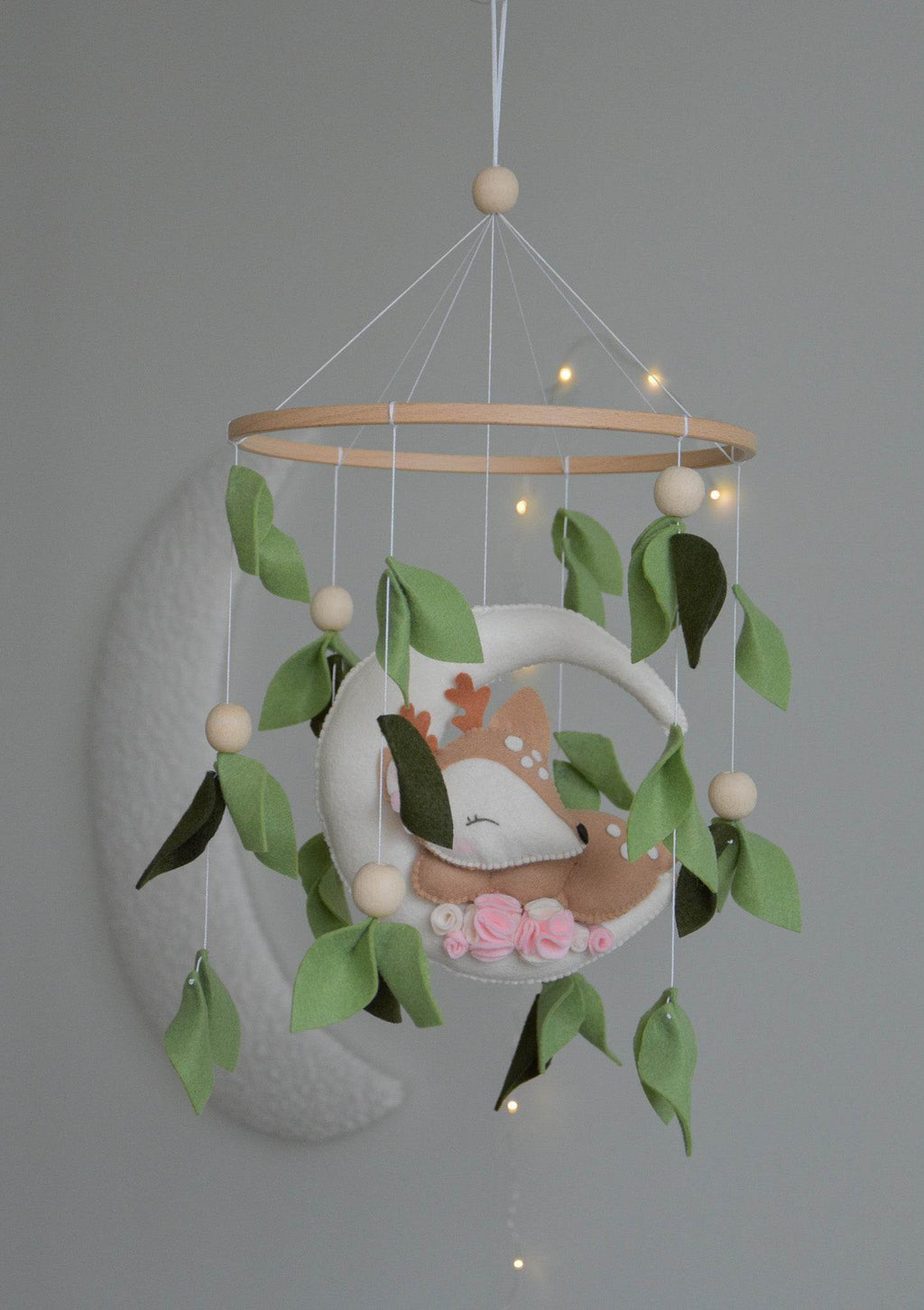 Woodland cute Deer on the moon, Forest floral Themed Baby crib Mobile - Minidreams Decor