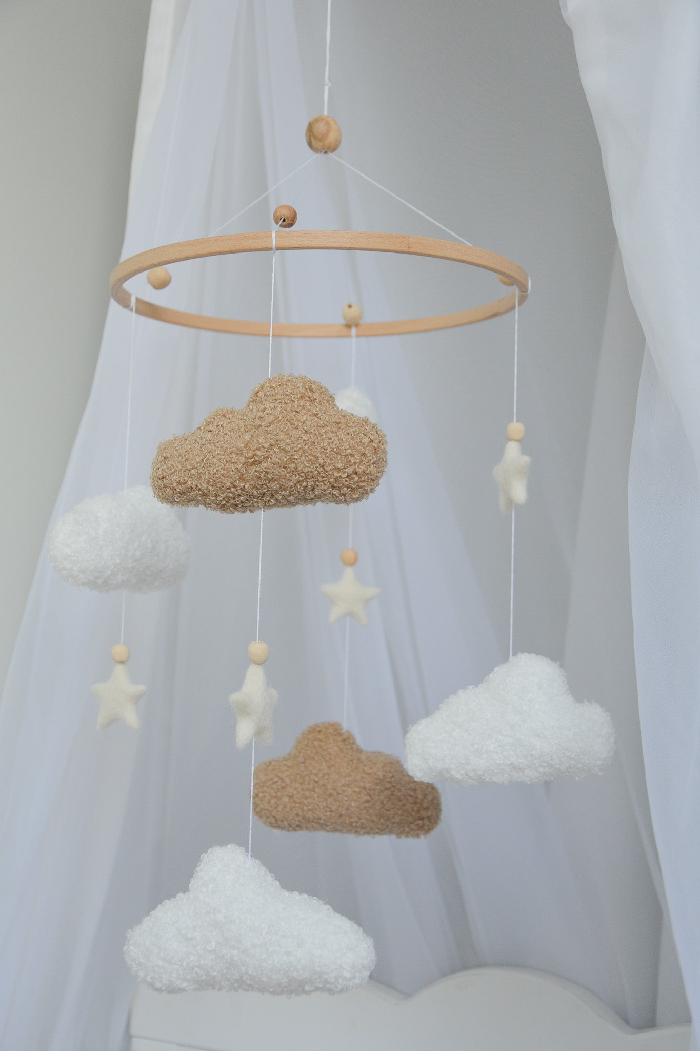 Boucle handmade clouds baby mobile