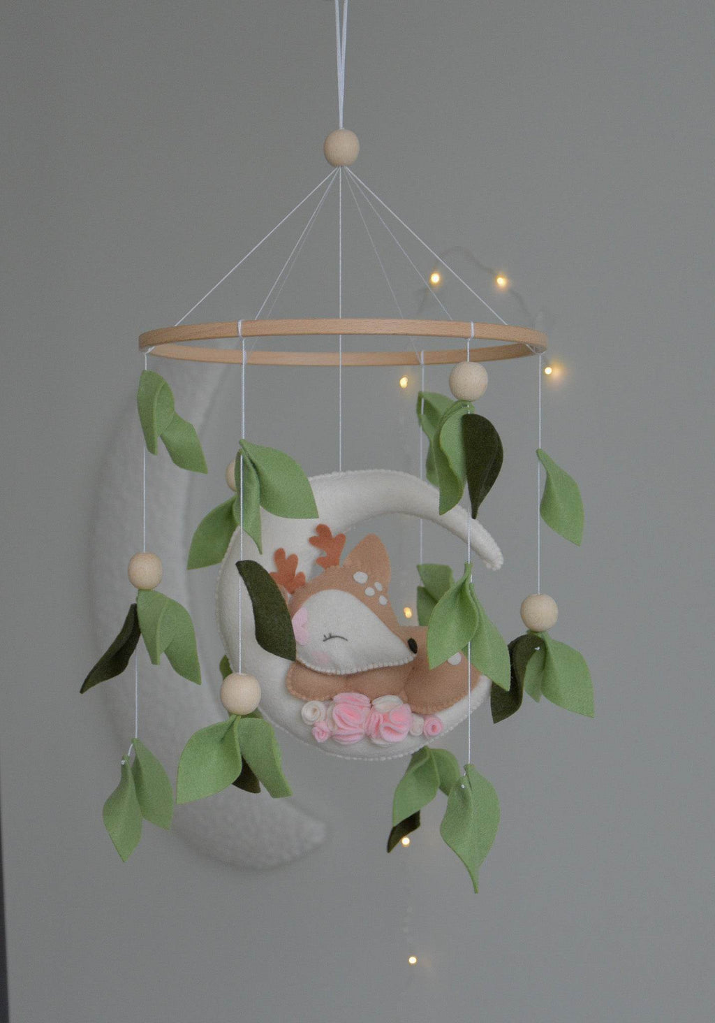Woodland cute Deer on the moon, Forest floral Themed Baby crib Mobile - Minidreams Decor