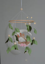 Woodland cute Deer on the moon, Forest floral Themed Baby crib Mobile - Minidreams Decor