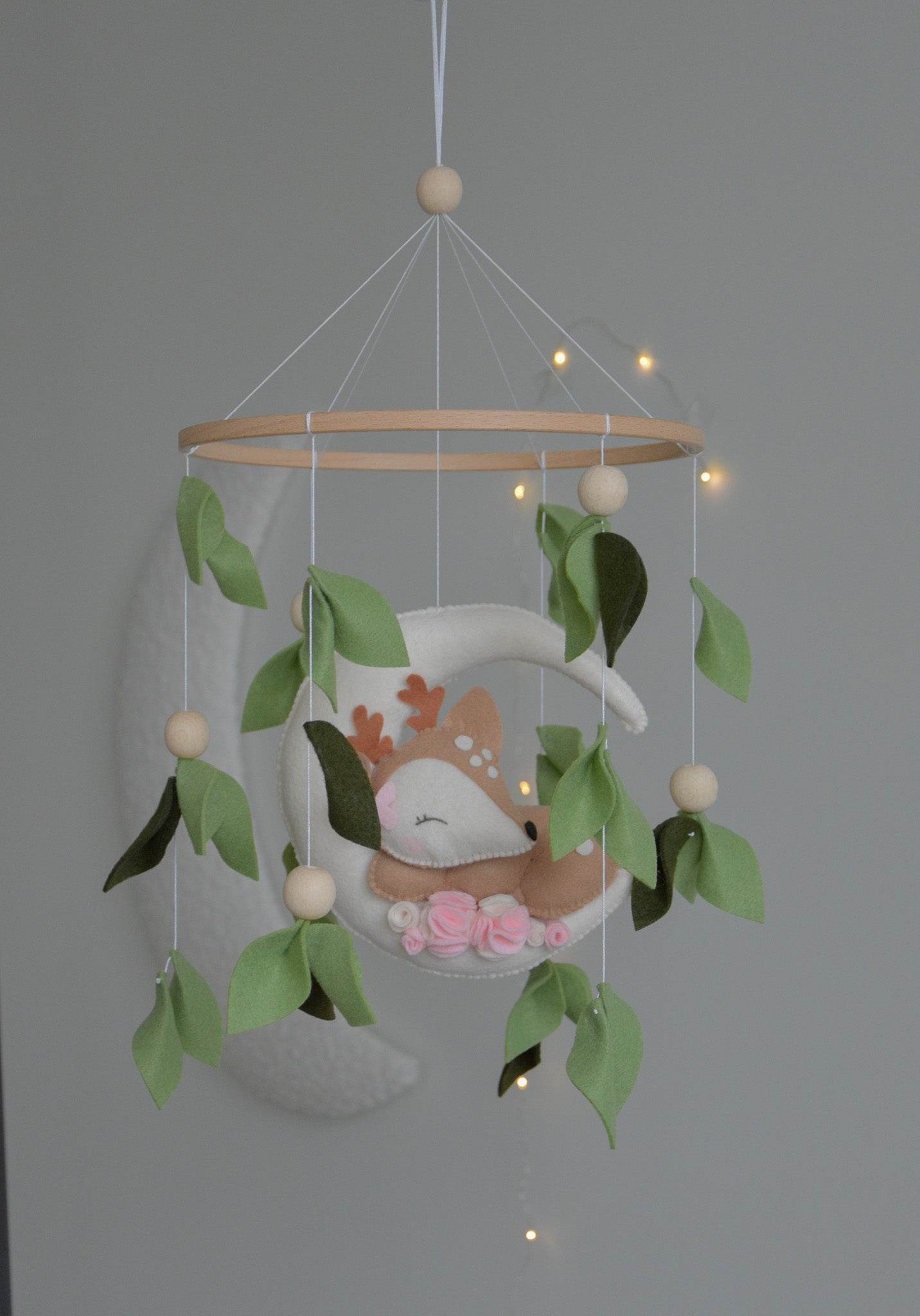 Woodland cute Deer on the moon, Forest floral Themed Baby crib Mobile - Minidreams Decor
