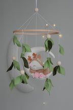 Woodland cute Deer on the moon, Forest floral Themed Baby crib Mobile - Minidreams Decor