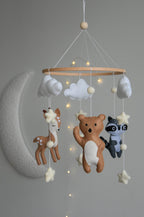 Woodland Forest animals themed stars and clouds Baby crib Mobile - Minidreams Decor