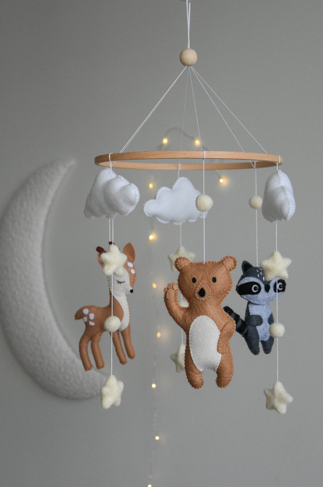 Woodland Forest animals themed stars and clouds Baby crib Mobile - Minidreams Decor