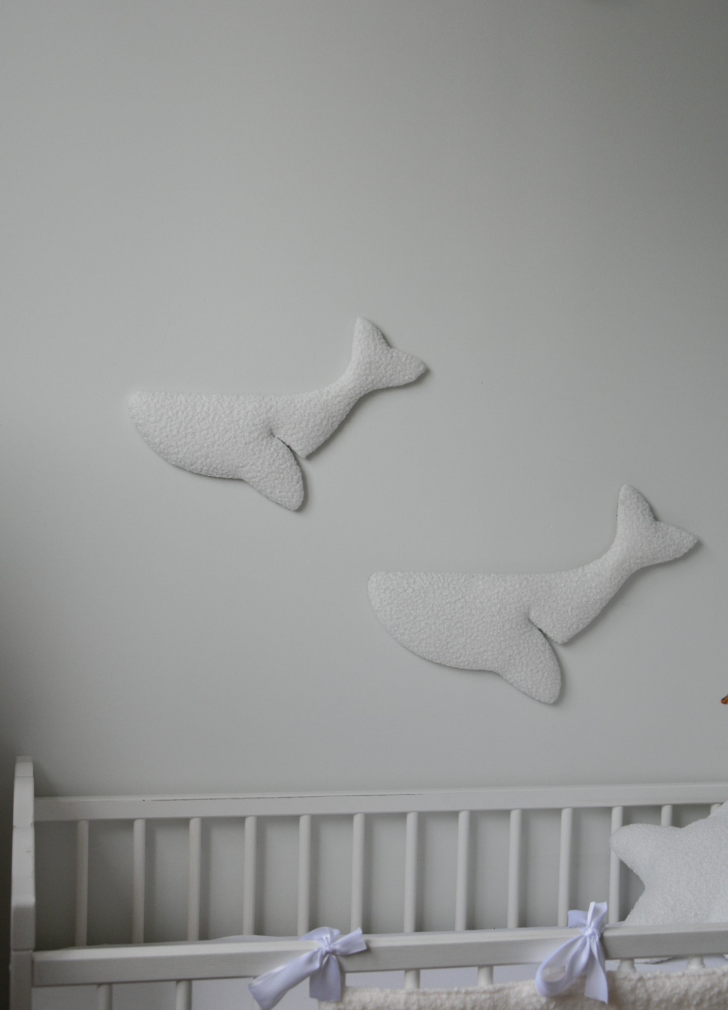 Boucle whale wall decor