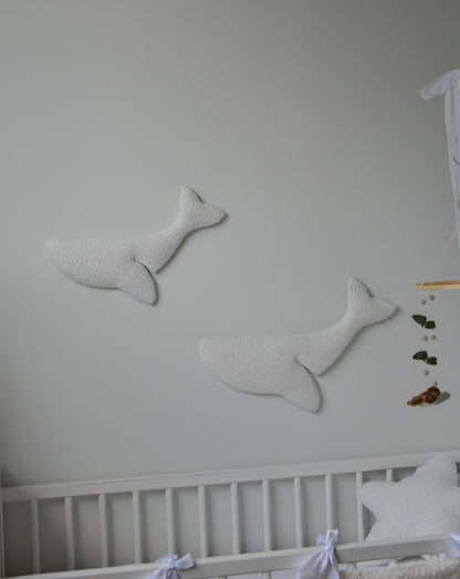 Boucle whale wall decor