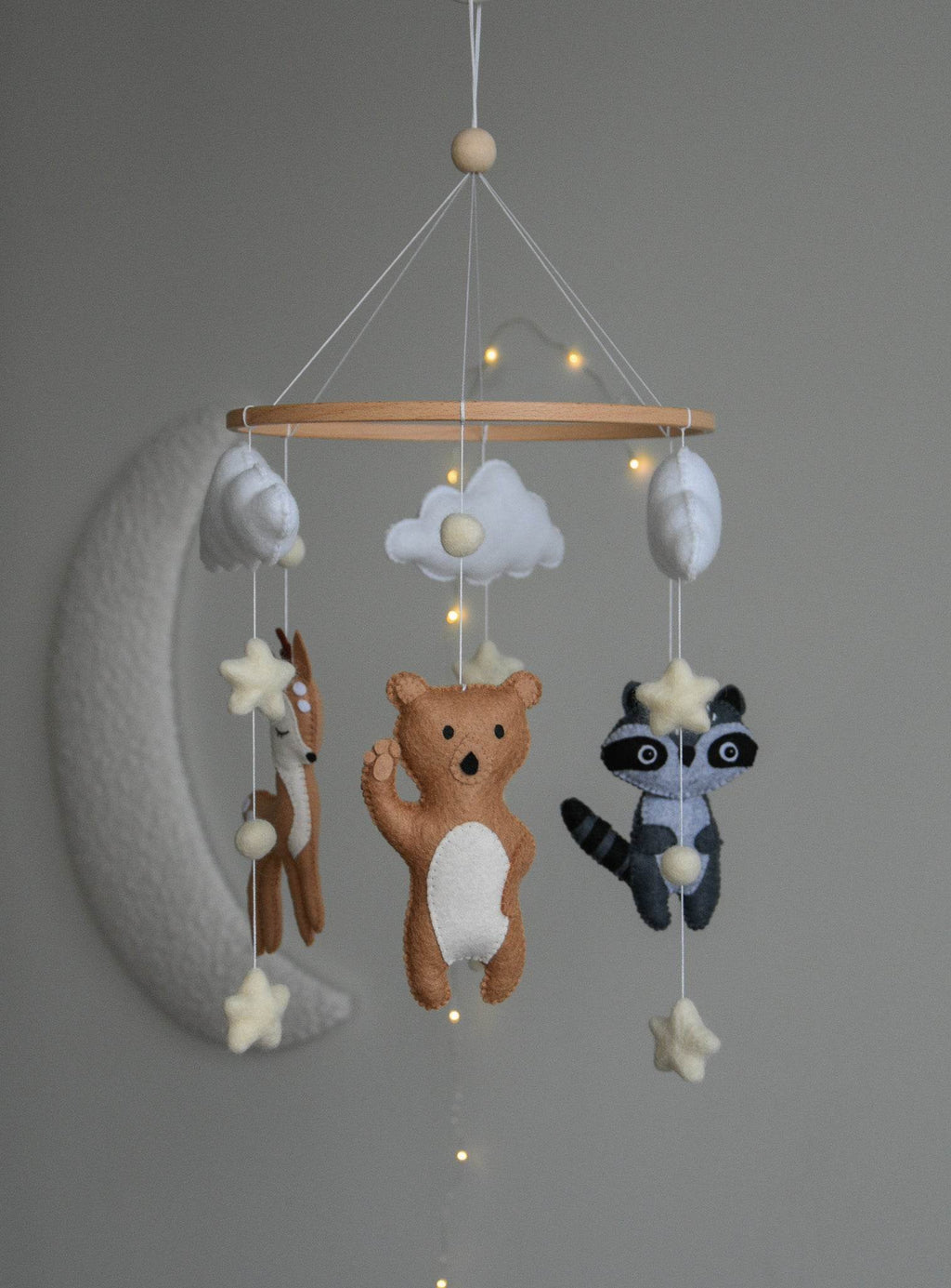 Woodland Forest animals themed stars and clouds Baby crib Mobile - Minidreams Decor