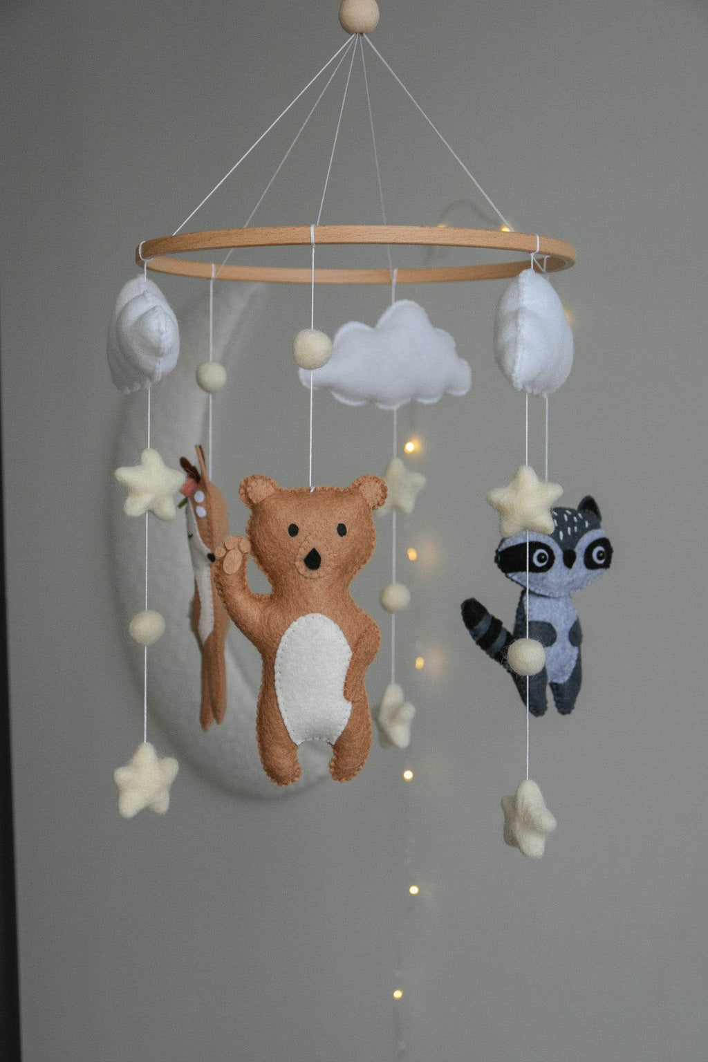 Woodland Forest animals themed stars and clouds Baby crib Mobile - Minidreams Decor