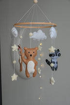 Woodland Forest animals themed stars and clouds Baby crib Mobile - Minidreams Decor