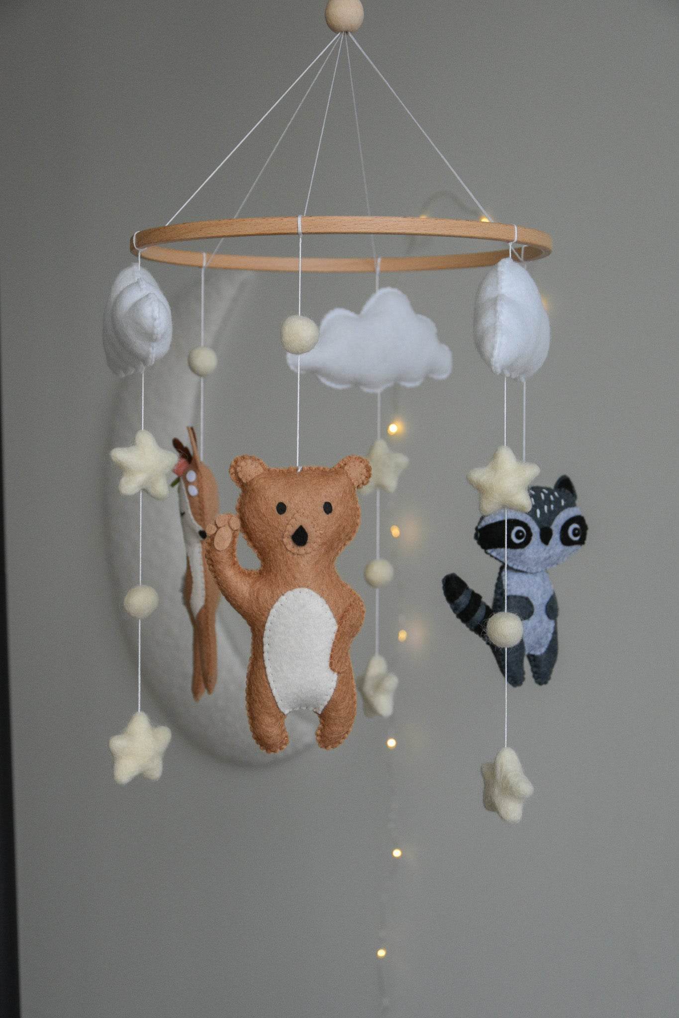 Woodland Forest animals themed stars and clouds Baby crib Mobile - Minidreams Decor