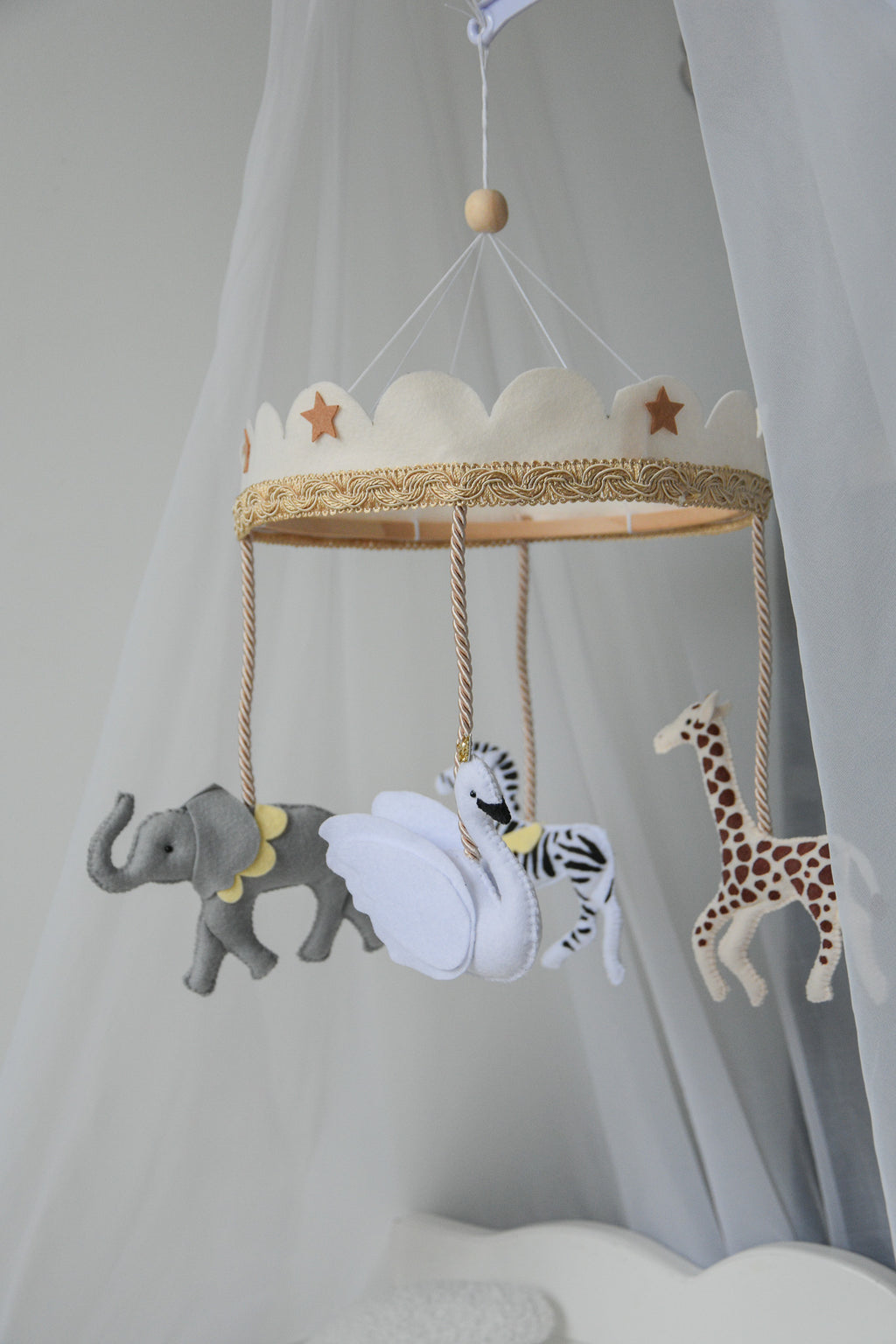 Vintage Safari Carousel Baby Mobile – Handmade Felt Crib Mobile
