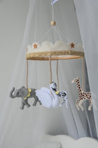 Vintage Safari Carousel Baby Mobile – Handmade Felt Crib Mobile
