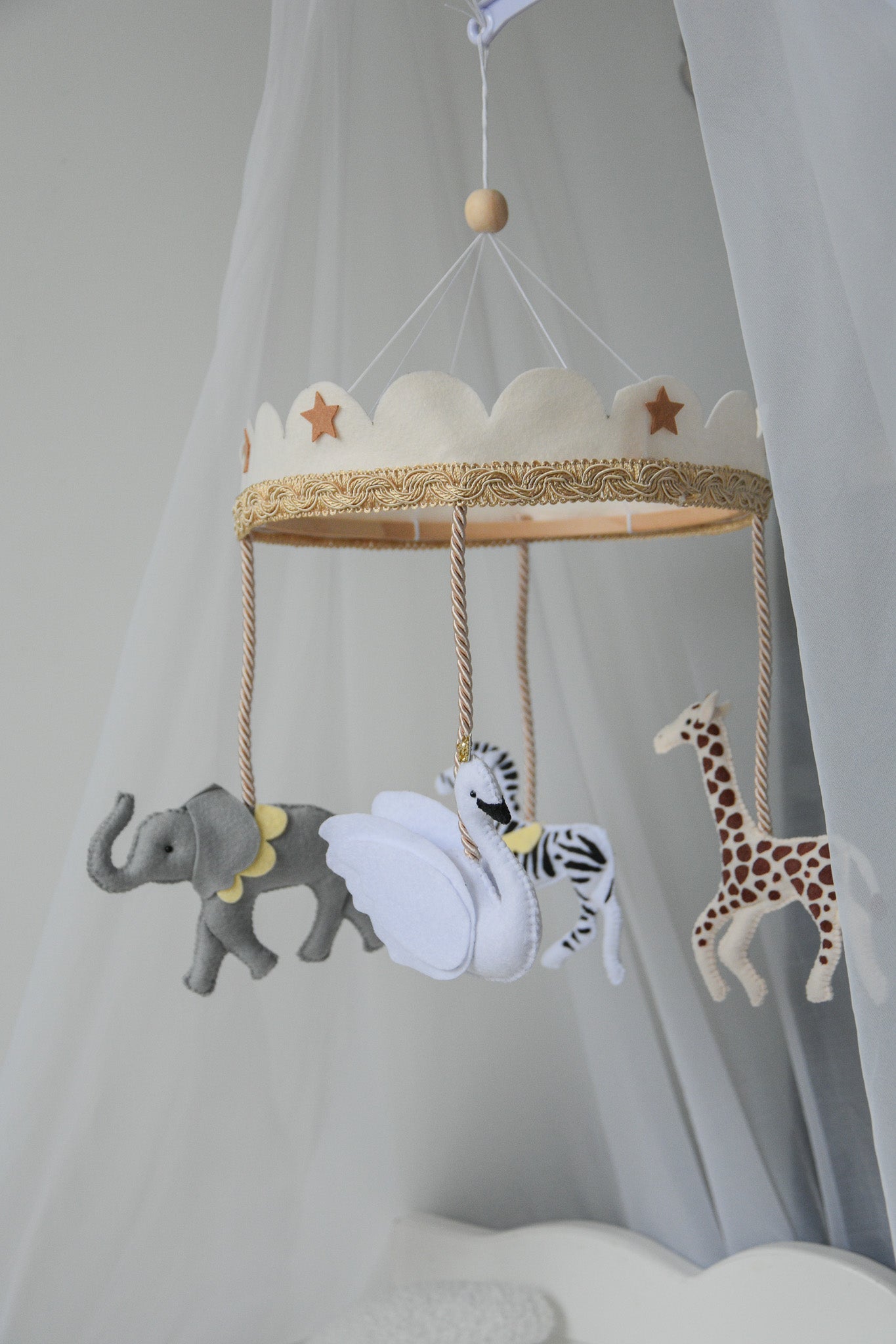 Vintage Safari Carousel Baby Mobile – Handmade Felt Crib Mobile