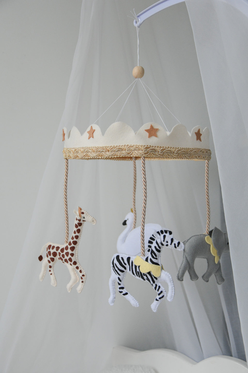 Vintage Safari Carousel Baby Mobile – Handmade Felt Crib Mobile