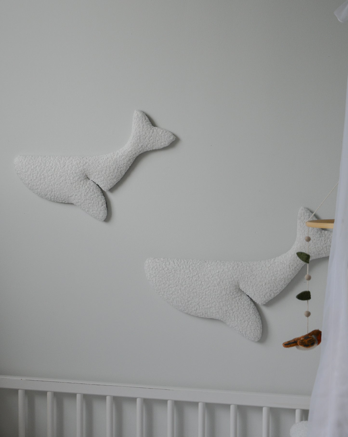 Boucle whale wall decor