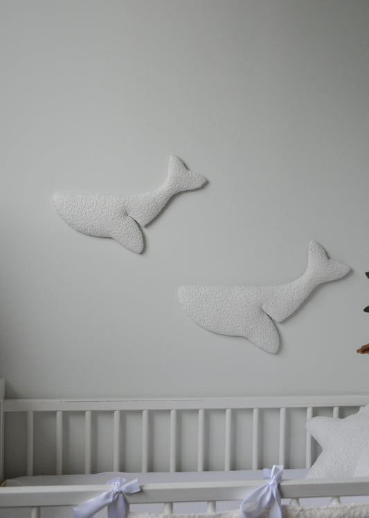 Boucle whale wall decor