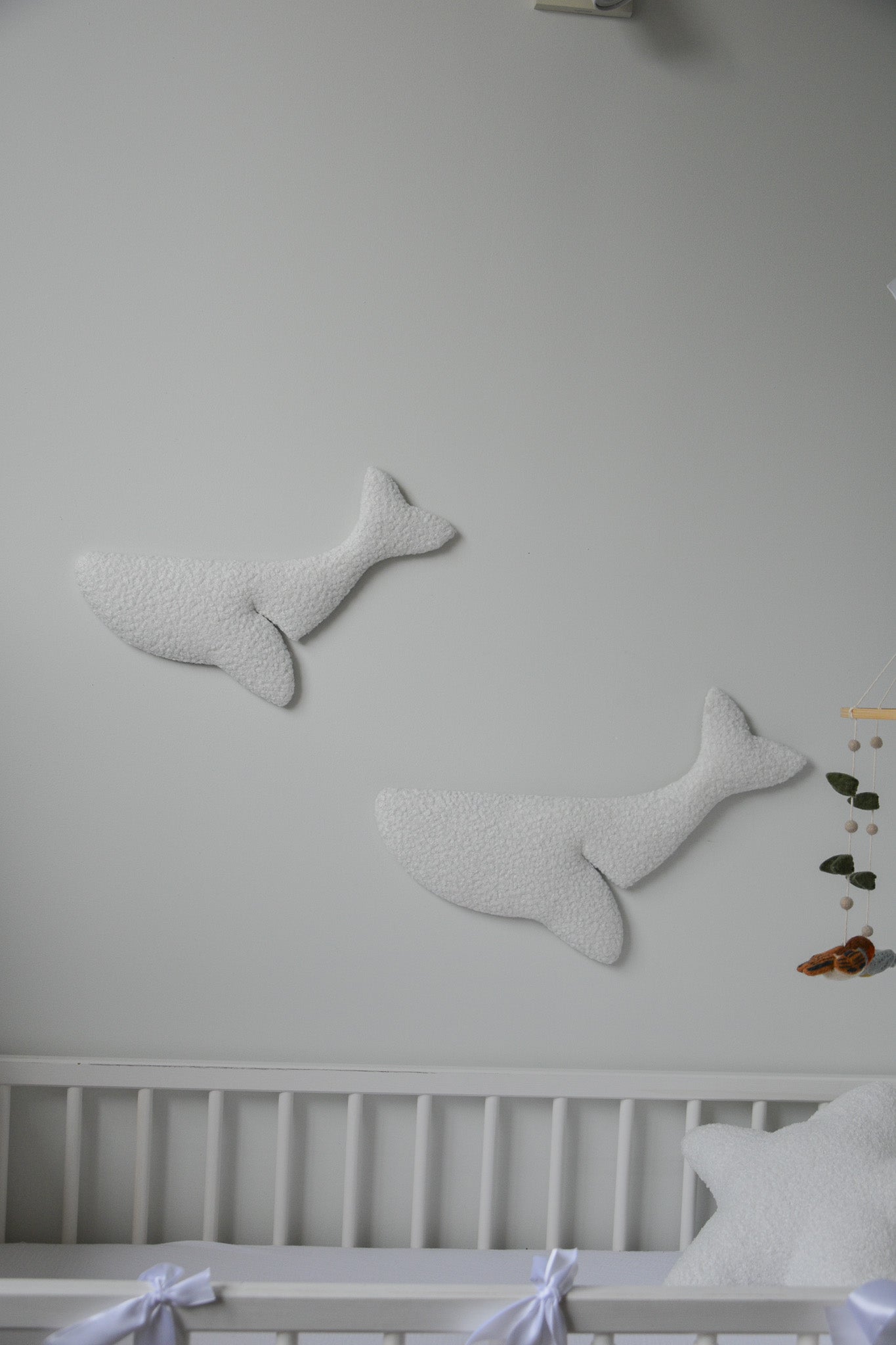 Boucle whale wall decor