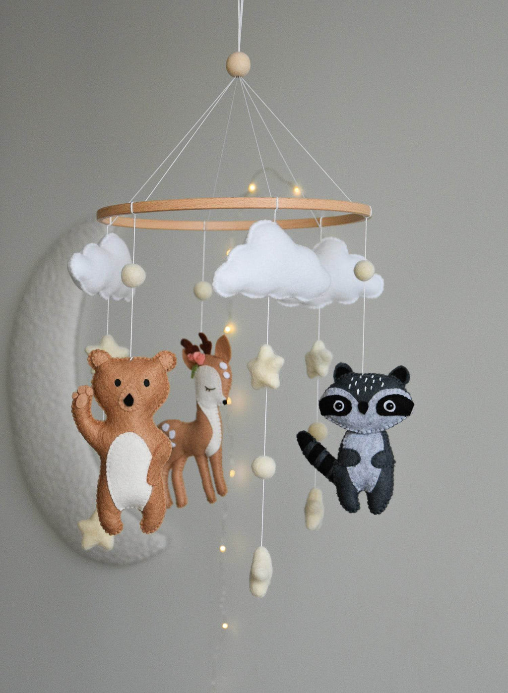 Woodland Forest animals themed stars and clouds Baby crib Mobile - Minidreams Decor