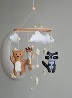 Woodland Forest animals themed stars and clouds Baby crib Mobile - Minidreams Decor