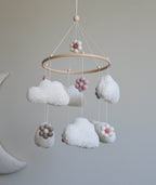 Teddy handmade clouds and daisy baby mobile - Minidreams Decor