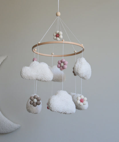 Teddy handmade clouds and daisy baby mobile