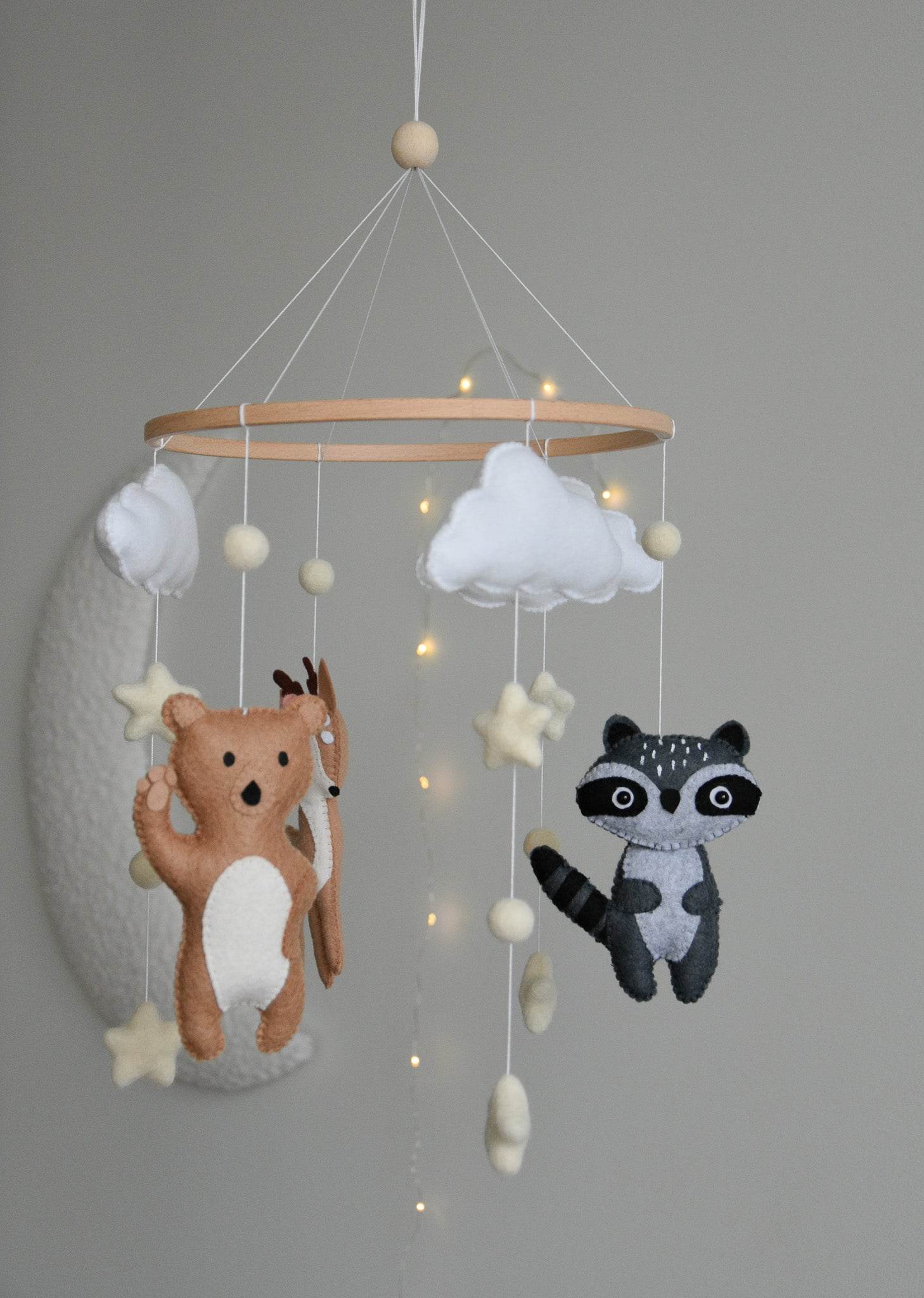 Woodland Forest animals themed stars and clouds Baby crib Mobile - Minidreams Decor