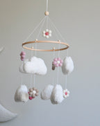 Teddy handmade clouds and daisy baby mobile - Minidreams Decor