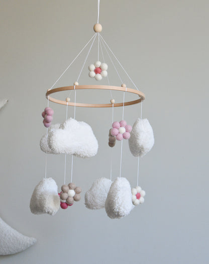 Teddy handmade clouds and daisy baby mobile