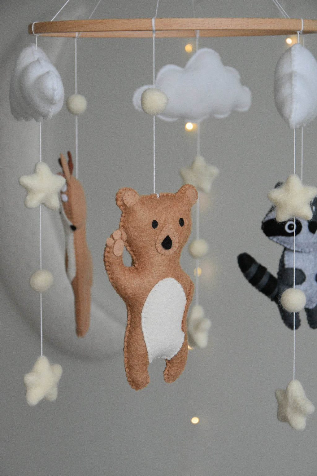 Woodland Forest animals themed stars and clouds Baby crib Mobile - Minidreams Decor