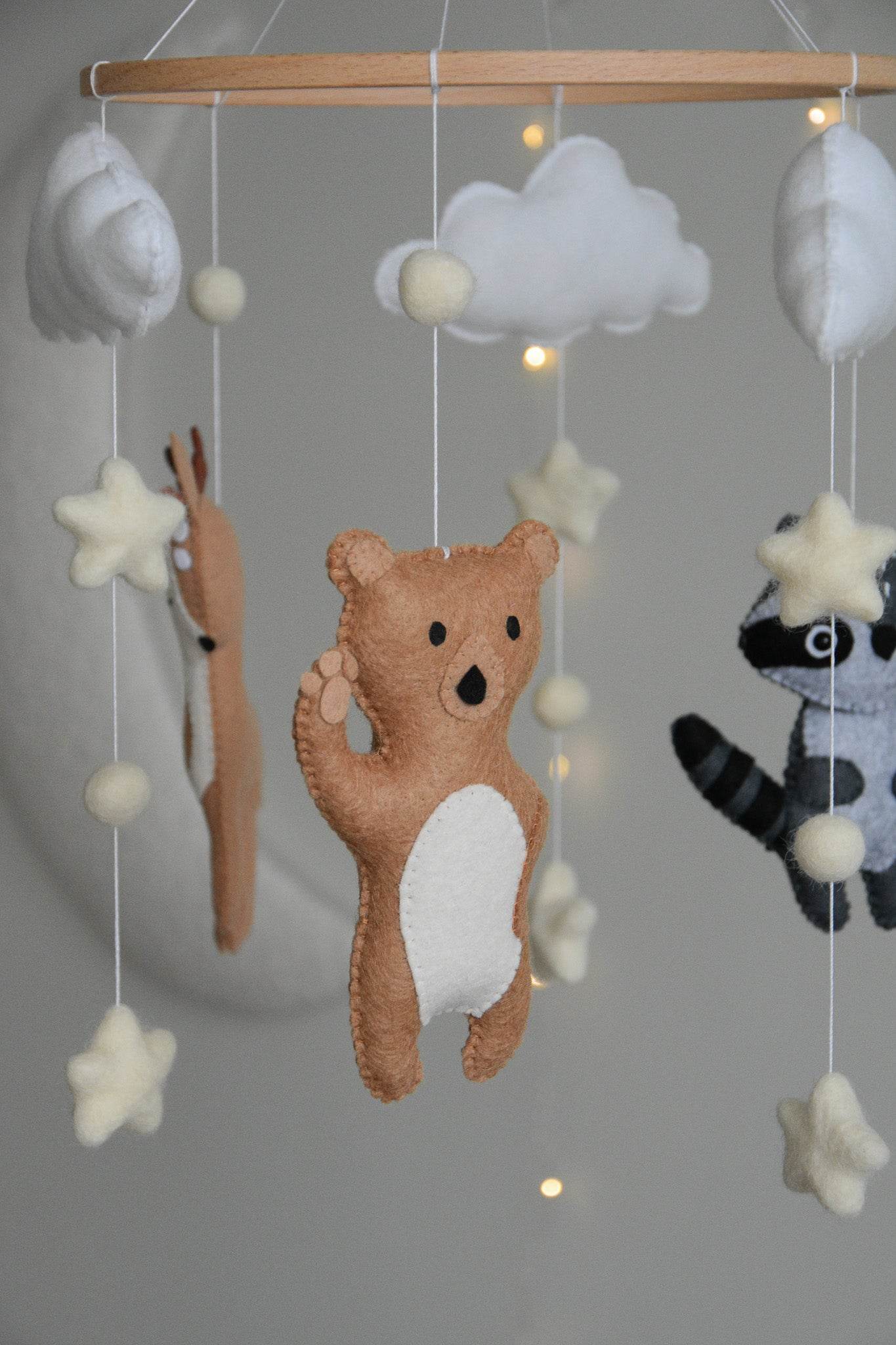 Woodland Forest animals themed stars and clouds Baby crib Mobile - Minidreams Decor