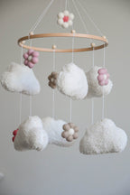 Teddy handmade clouds and daisy baby mobile - Minidreams Decor
