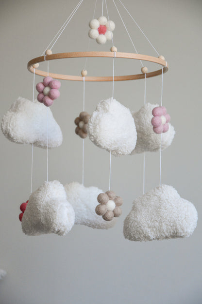 Teddy handmade clouds and daisy baby mobile