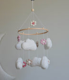 Teddy handmade clouds and daisy baby mobile - Minidreams Decor
