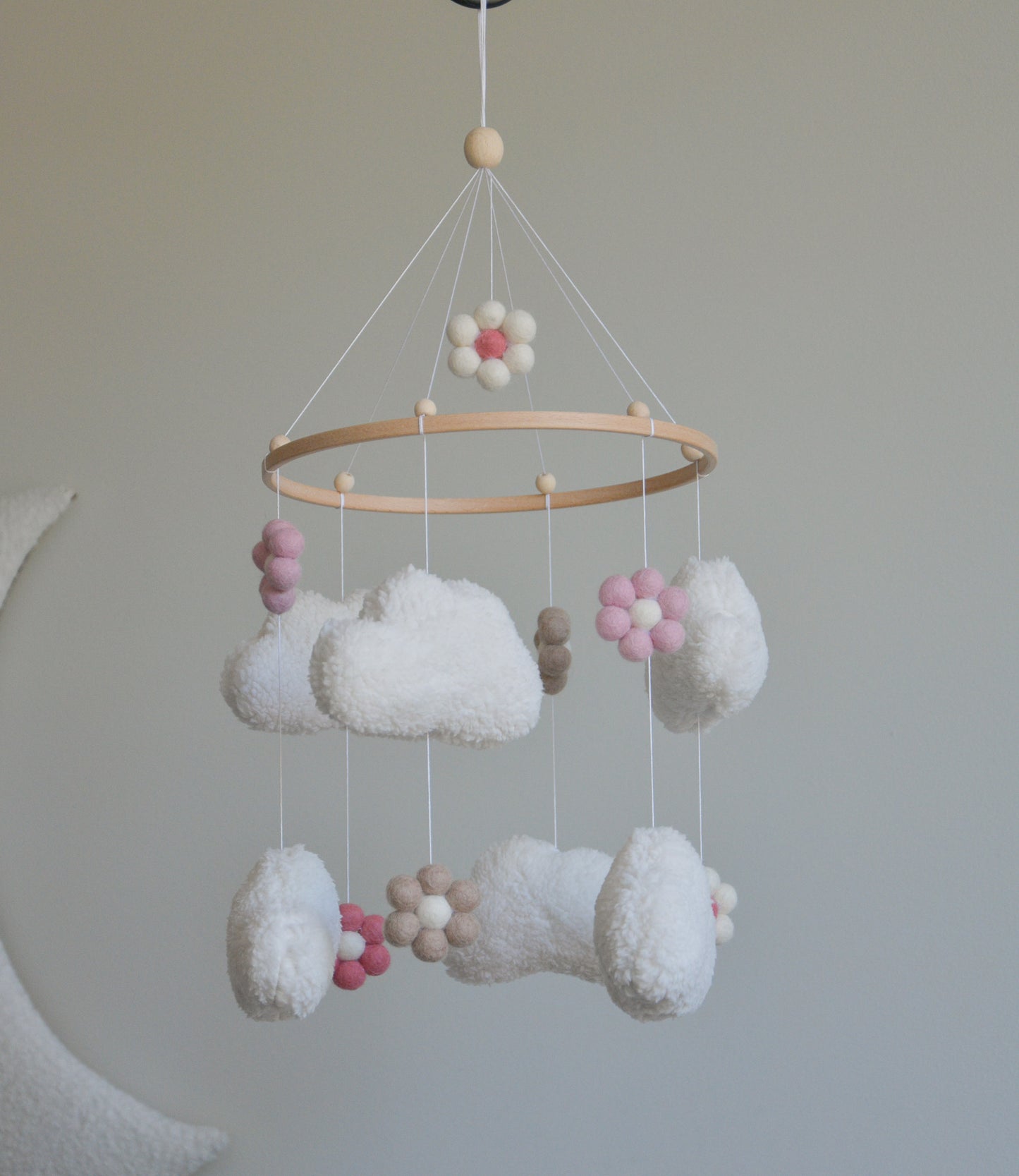 Teddy handmade clouds and daisy baby mobile