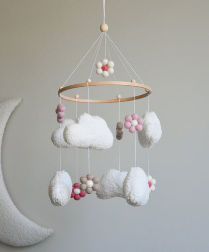 Teddy handmade clouds and daisy baby mobile