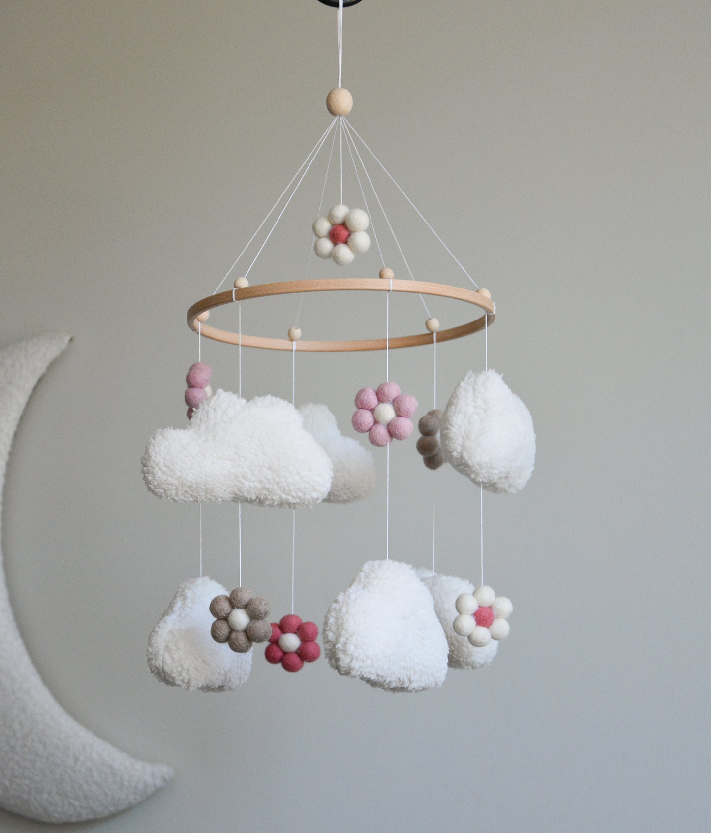 Teddy handmade clouds and daisy baby mobile